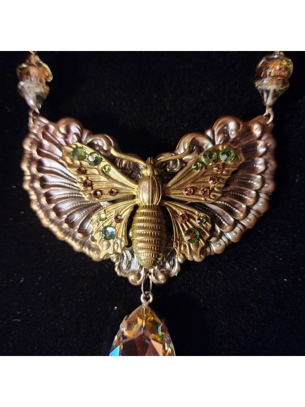 Vintage Butterfly Statement Necklace with Crystal Drop - Picture 6 of 11